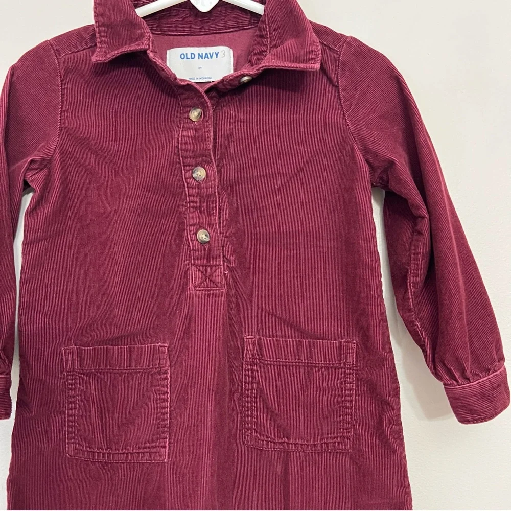 Old Navy Toddler Corduroy Shirt Dress Maroon Size 2T Christmas Holiday Sweet